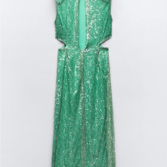 ZARA BLOGGER FAVORITE CUT OUT SEQUIN MIDI DRESS - Picture 15 of 16